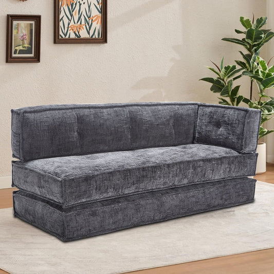 Modern style frameless sofa with storage side pockets and high resilience foam padding, chenille fabric