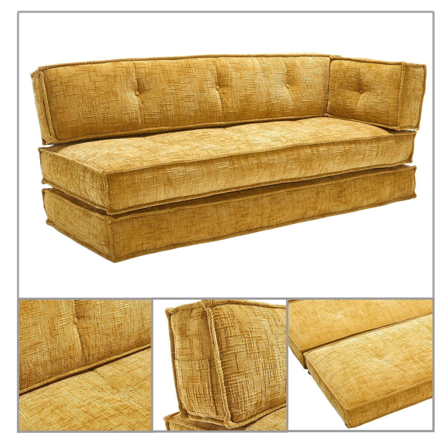 Modern style frameless sofa with storage side pockets and high resilience foam padding, chenille fabric