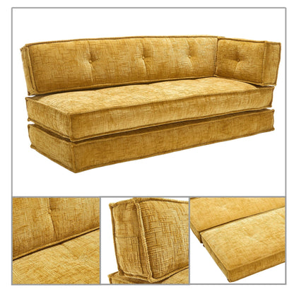 Modern style frameless sofa with storage side pockets and high resilience foam padding, chenille fabric
