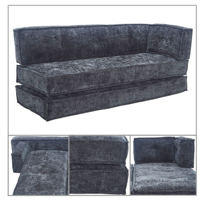 Modern style frameless sofa with storage side pockets and high resilience foam padding, chenille fabric