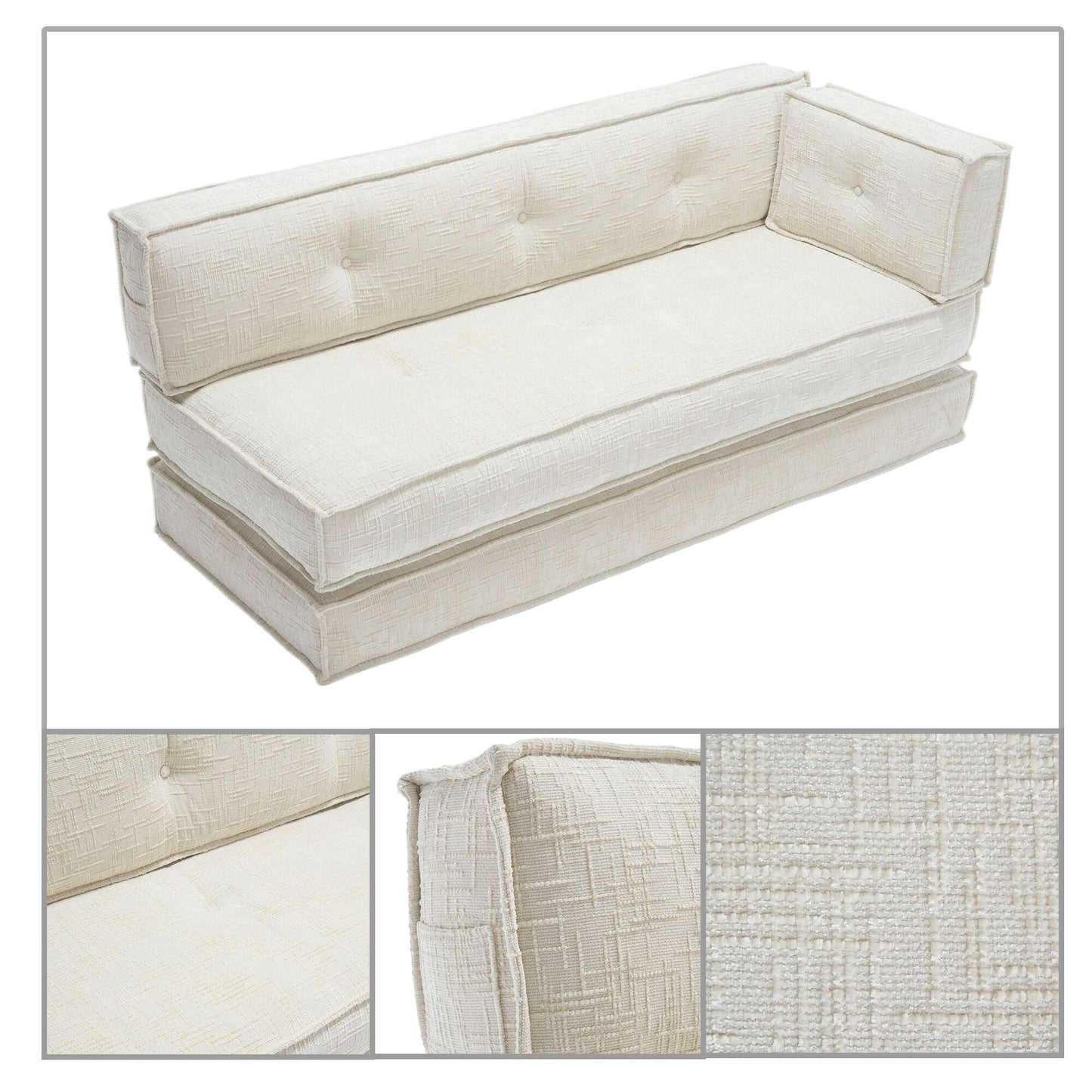 Modern style frameless sofa with storage side pockets and high resilience foam padding, chenille fabric