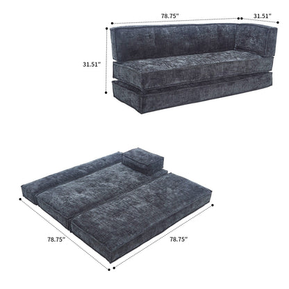 Modern style frameless sofa with storage side pockets and high resilience foam padding, chenille fabric