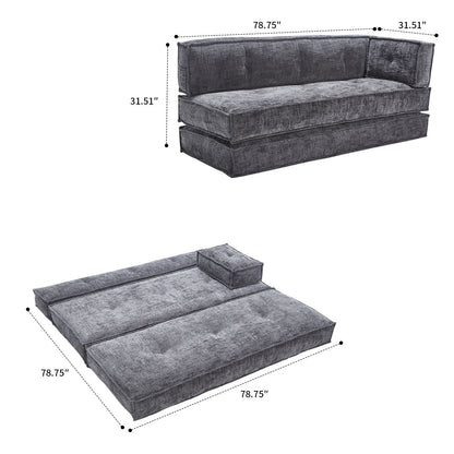 Modern style frameless sofa with storage side pockets and high resilience foam padding, chenille fabric