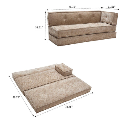 Modern style frameless sofa with storage side pockets and high resilience foam padding, chenille fabric