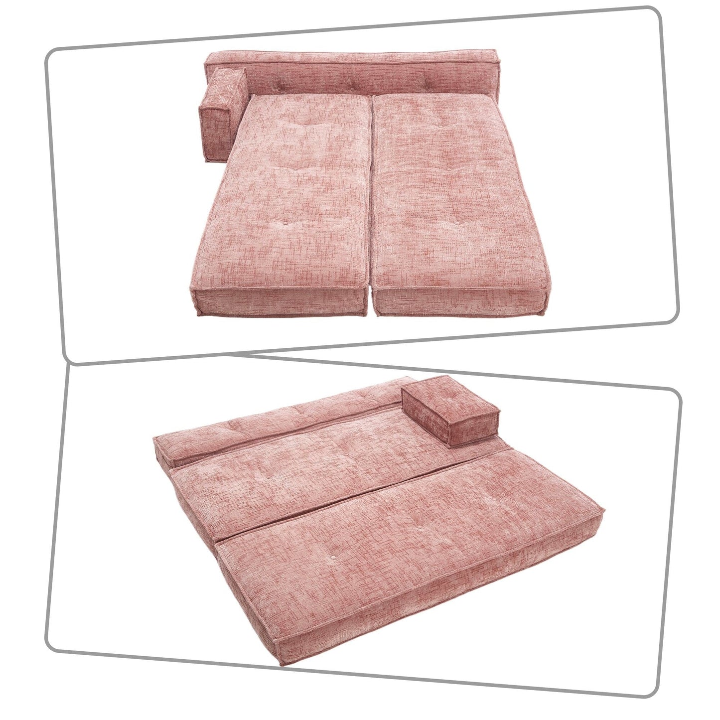 Modern style frameless sofa with storage side pockets and high resilience foam padding, chenille fabric