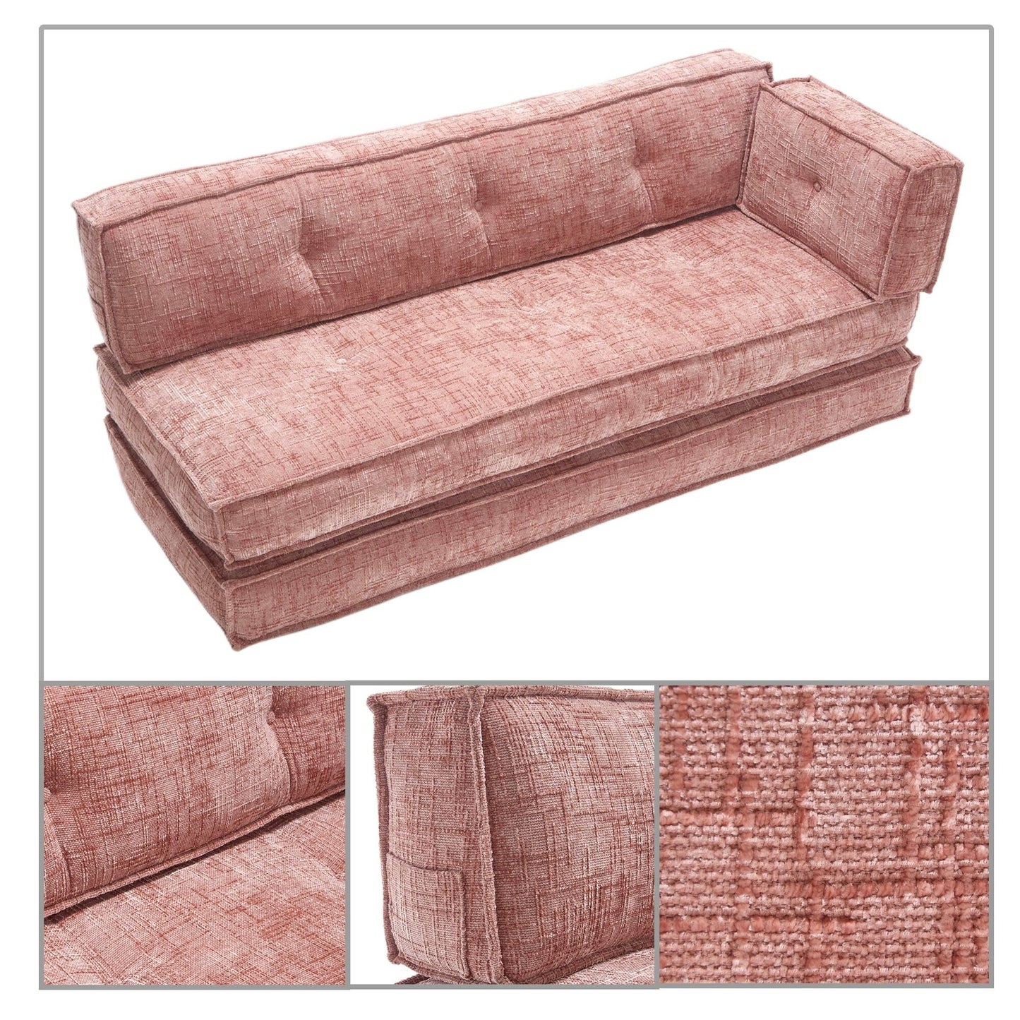 Modern style frameless sofa with storage side pockets and high resilience foam padding, chenille fabric