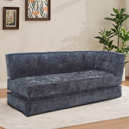 Modern style frameless sofa with storage side pockets and high resilience foam padding, chenille fabric