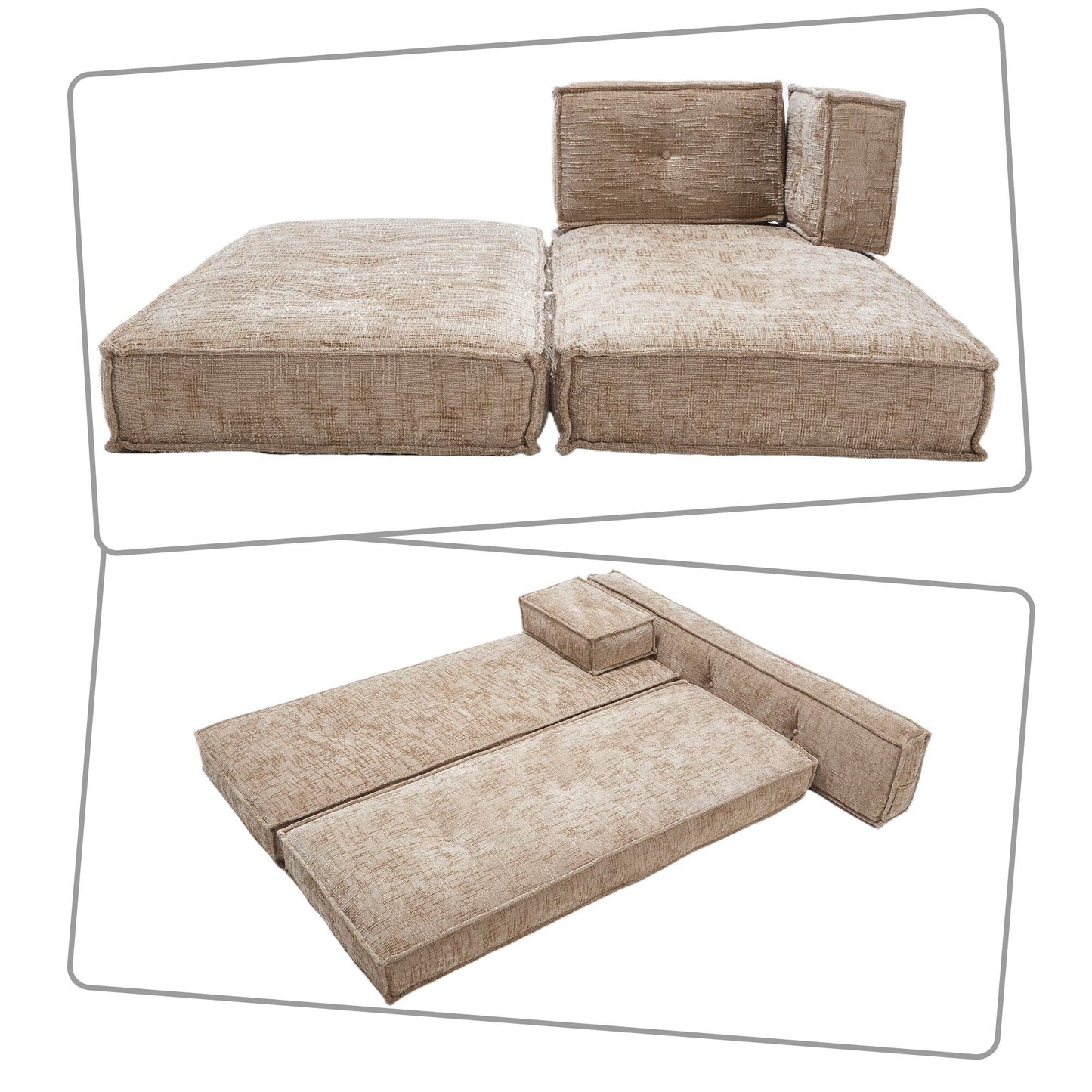 Modern style frameless sofa with storage side pockets and high resilience foam padding, chenille fabric