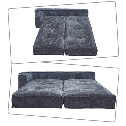 Modern style frameless sofa with storage side pockets and high resilience foam padding, chenille fabric