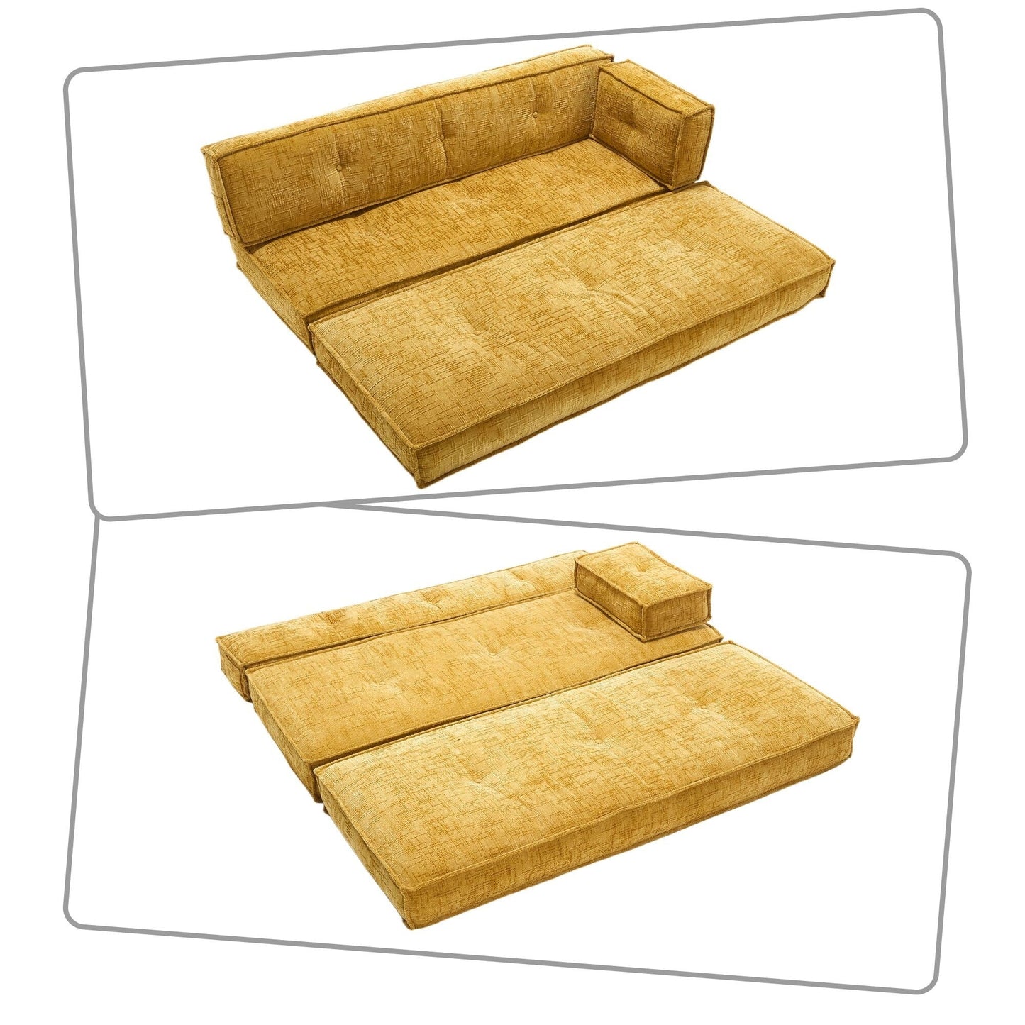 Modern style frameless sofa with storage side pockets and high resilience foam padding, chenille fabric