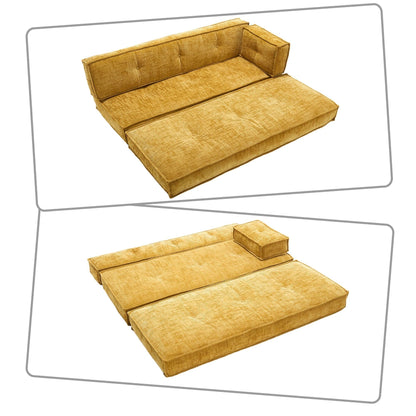 Modern style frameless sofa with storage side pockets and high resilience foam padding, chenille fabric