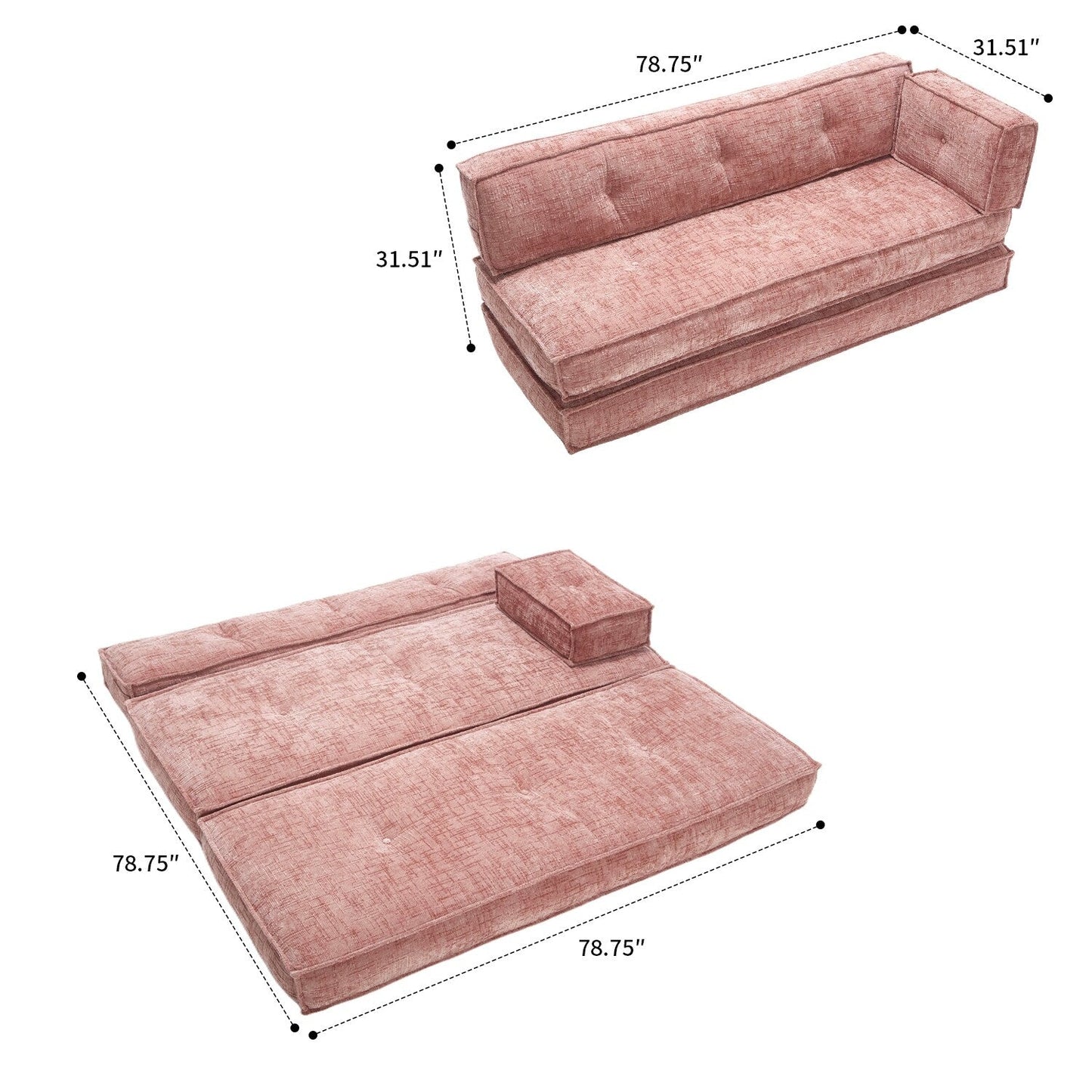 Modern style frameless sofa with storage side pockets and high resilience foam padding, chenille fabric