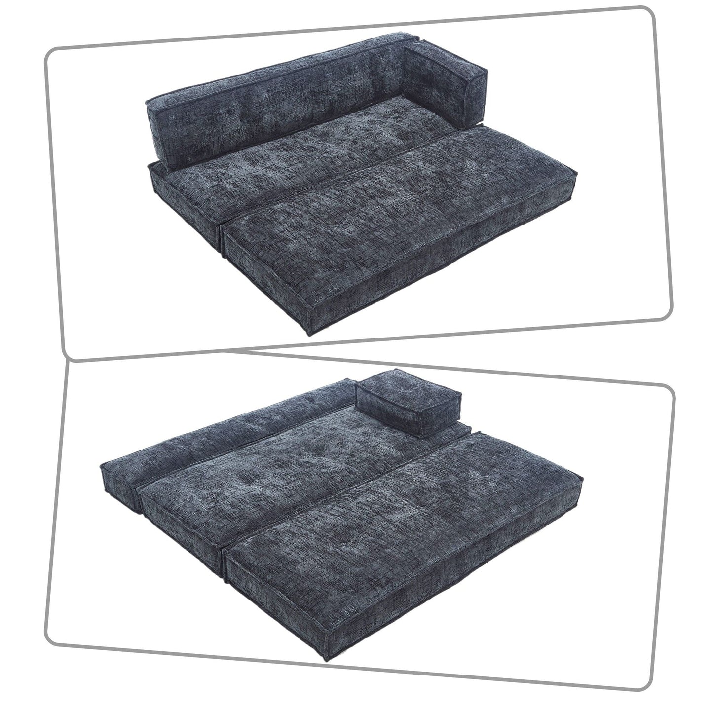 Modern style frameless sofa with storage side pockets and high resilience foam padding, chenille fabric