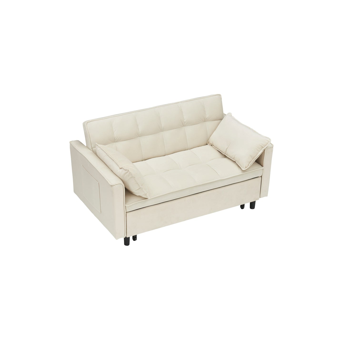 Modern velvet sofa, sofa pull-out bed, small love seat casual sofa with back, pockets, 3 in 1 convertible sleep sofa bed.