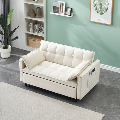Modern velvet sofa,sofa pull-out bed,love seat casual sofa with back,with pillow, pockets,3 in 1 convertible sleep sofa bed
