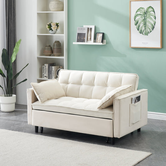Modern velvet sofa,sofa pull-out bed,love seat casual sofa with back,with pillow, pockets,3 in 1 convertible sleep sofa bed