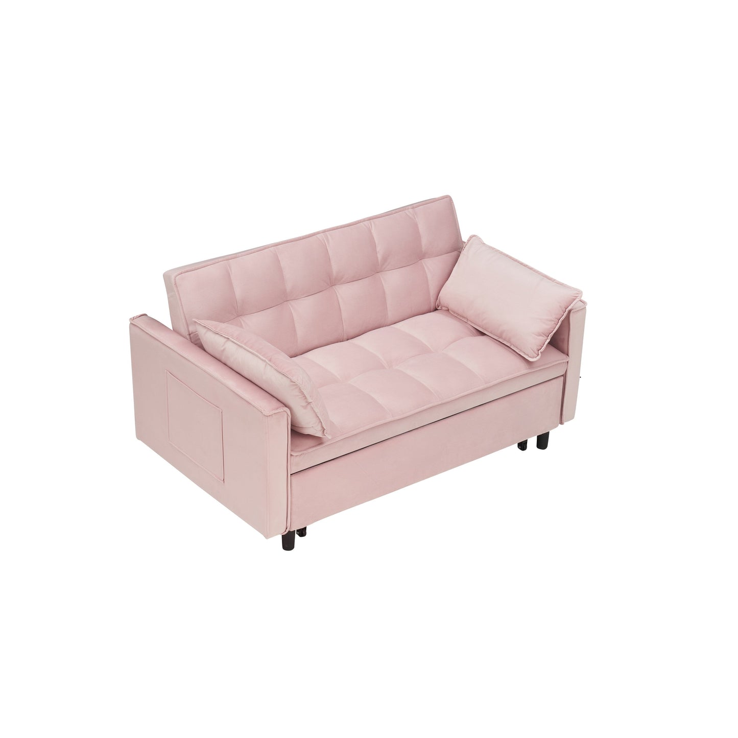 Modern velvet sofa,sofa pull-out bed,love seat casual sofa with back,with pillow, pockets,3 in 1 convertible sleep sofa bed
