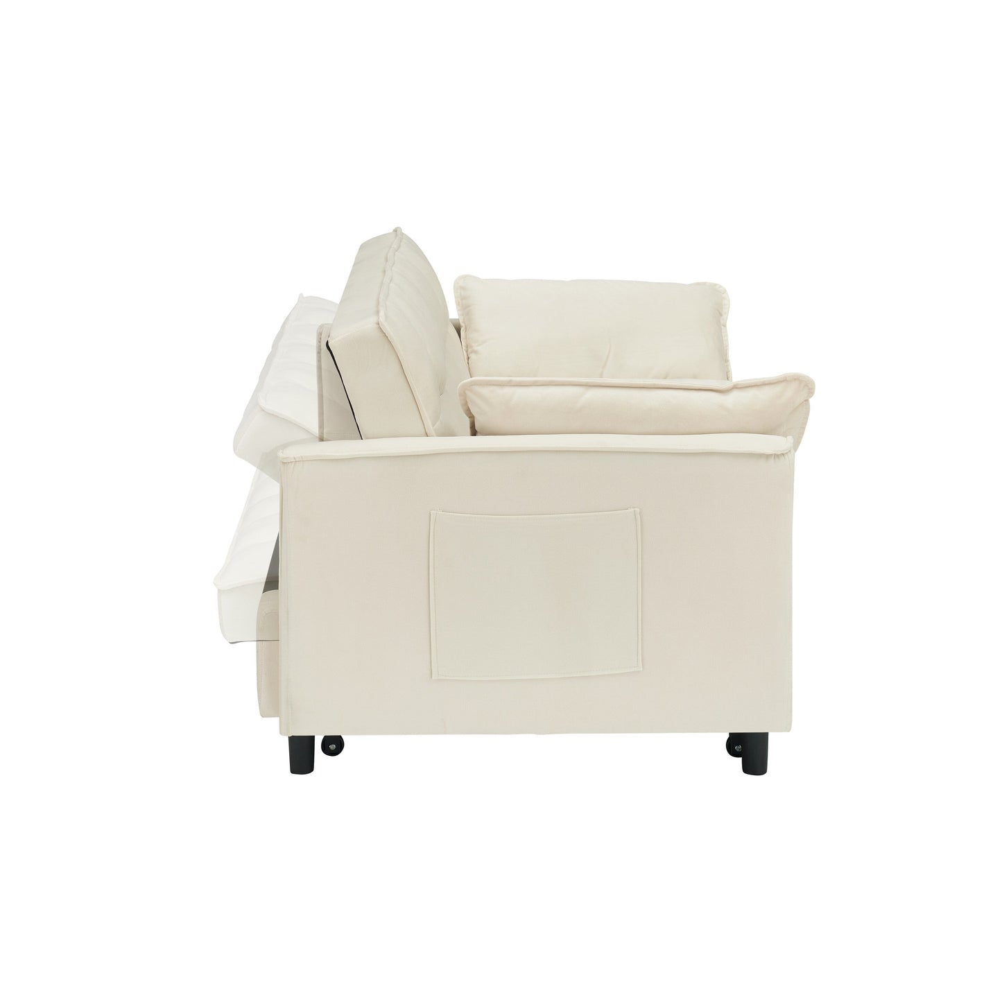 Modern velvet sofa,sofa pull-out bed,love seat casual sofa with back,with pillow, pockets,3 in 1 convertible sleep sofa bed