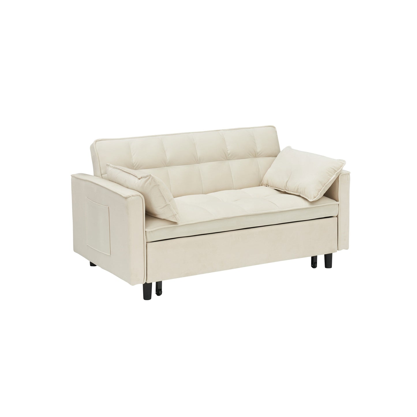 Modern velvet sofa,sofa pull-out bed,love seat casual sofa with back,with pillow, pockets,3 in 1 convertible sleep sofa bed