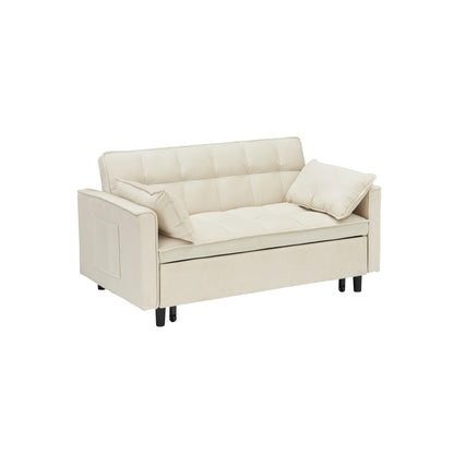Modern velvet sofa,sofa pull-out bed,love seat casual sofa with back,with pillow, pockets,3 in 1 convertible sleep sofa bed