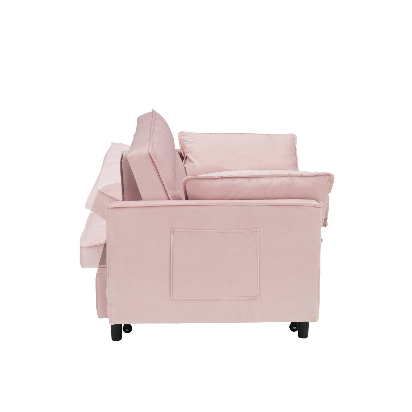 Modern velvet sofa,sofa pull-out bed,love seat casual sofa with back,with pillow, pockets,3 in 1 convertible sleep sofa bed