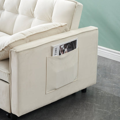 Modern velvet sofa,sofa pull-out bed,love seat casual sofa with back,with pillow, pockets,3 in 1 convertible sleep sofa bed