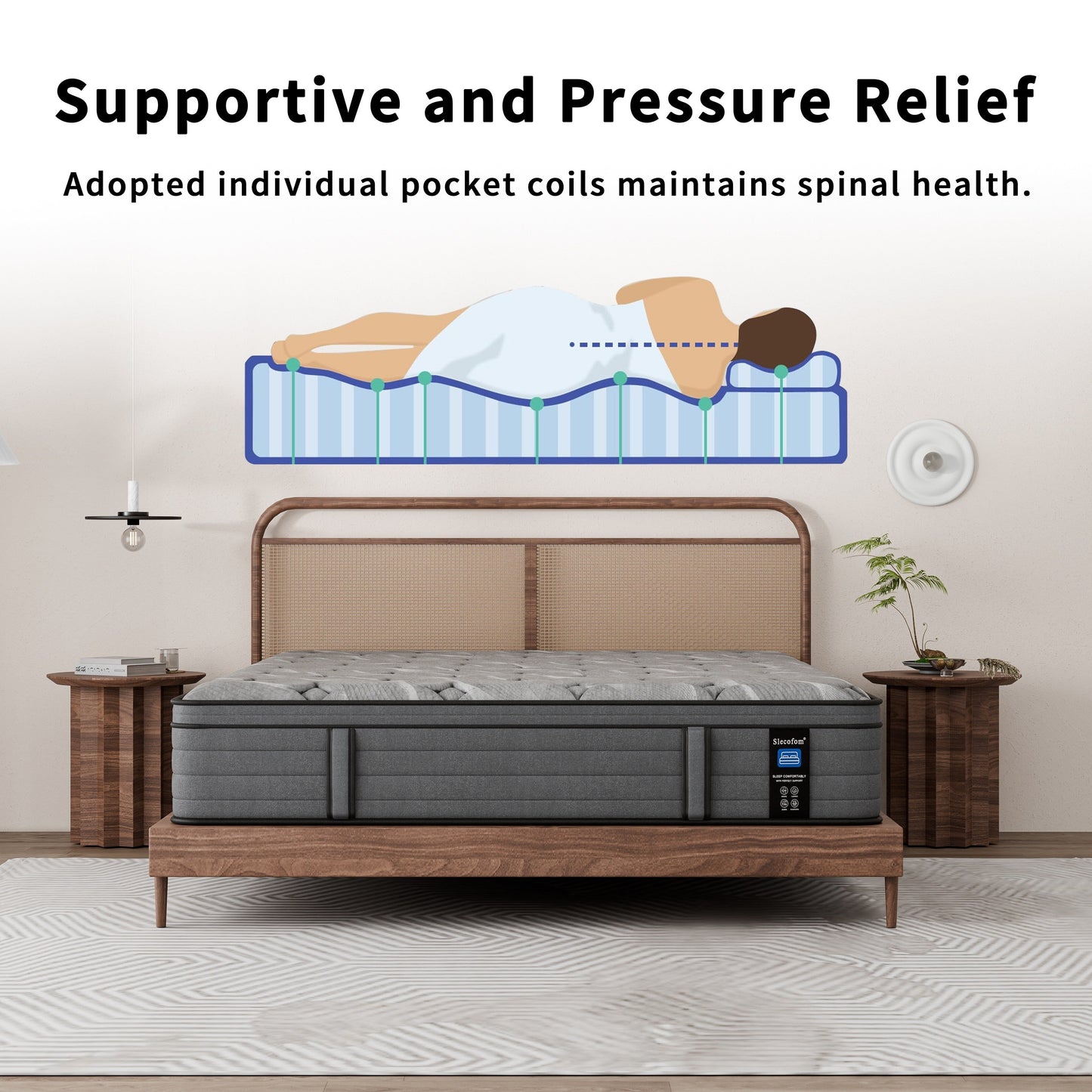 Modland 14-inch Hybrid Medium Euro Top Mattress, Pocket Spring Mattress in a Box