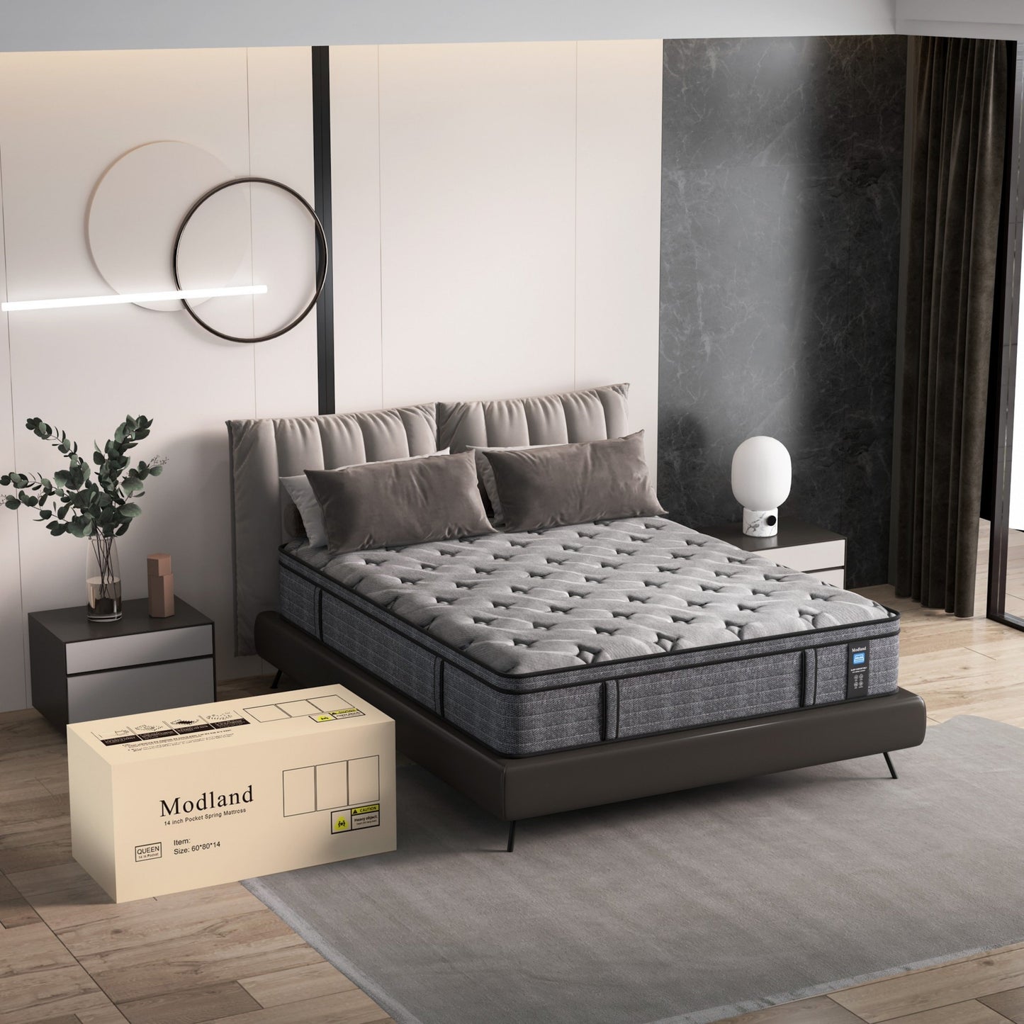 Modland 14'' Queen Hybrid Memory Foam Mattress in a Box - Pressure Relief & Motion Isolation, CertiPUR-US for Back Pain Relief