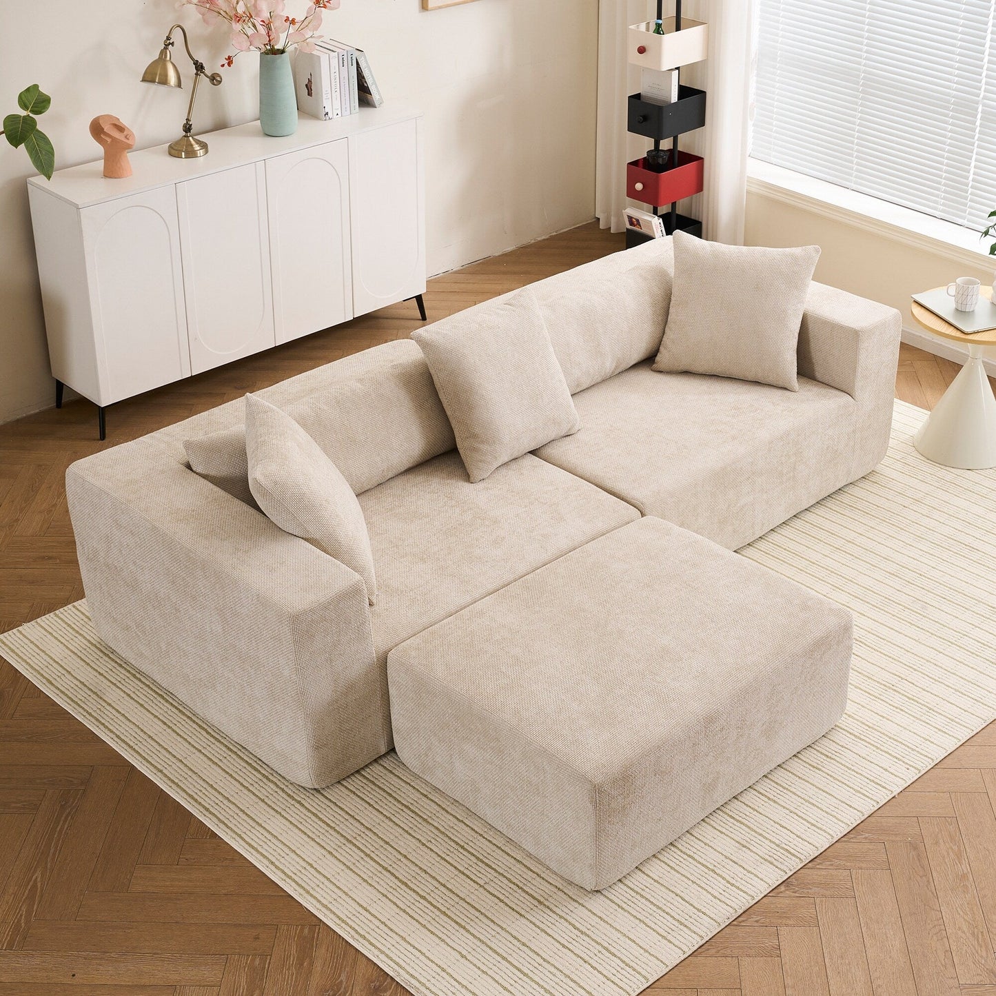 Modular 3-Seat Sectional Sofa Cloud Sofa with L-Shaped Lounge Chair for Living Room Bedroom