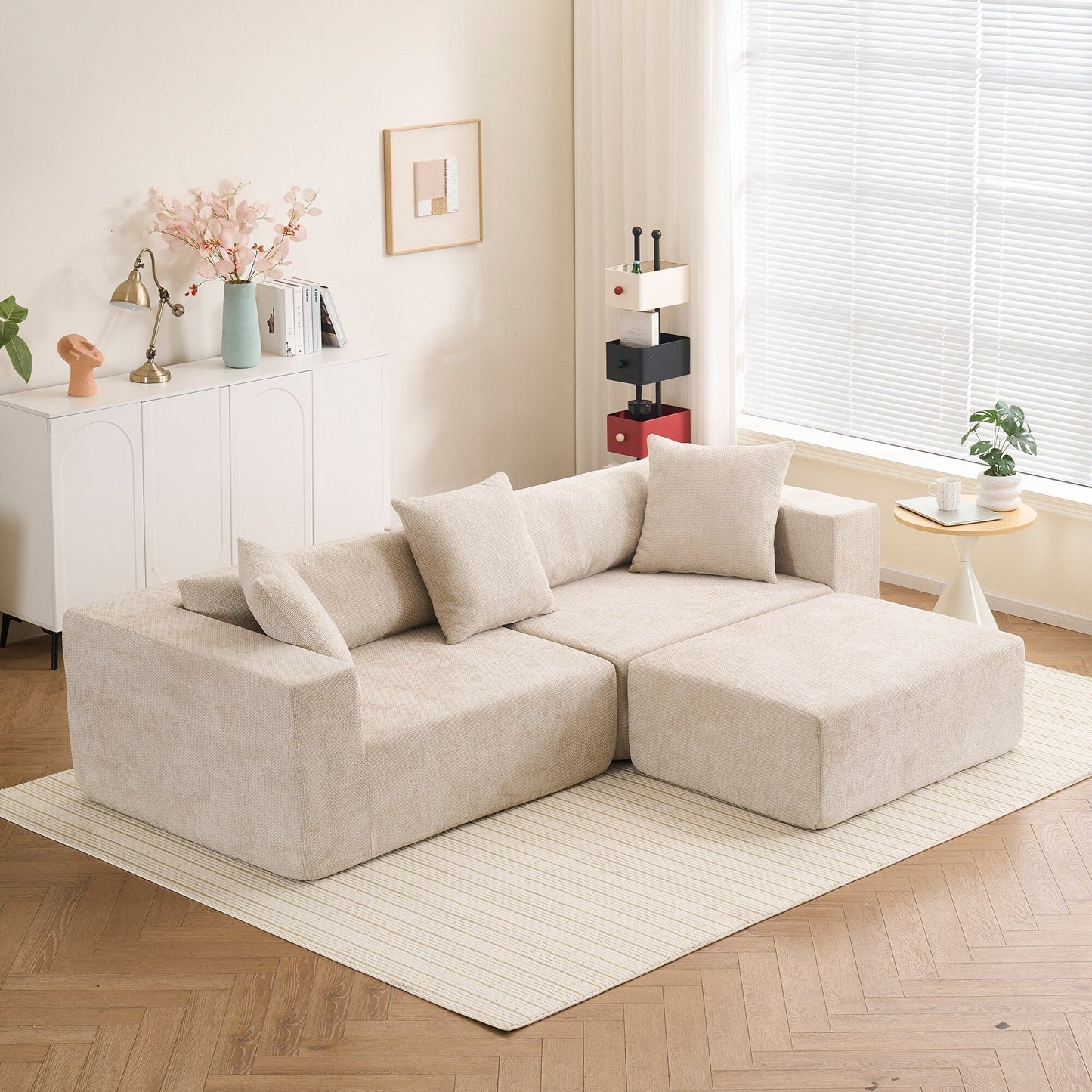 Modular 3-Seat Sectional Sofa Cloud Sofa with L-Shaped Lounge Chair for Living Room Bedroom