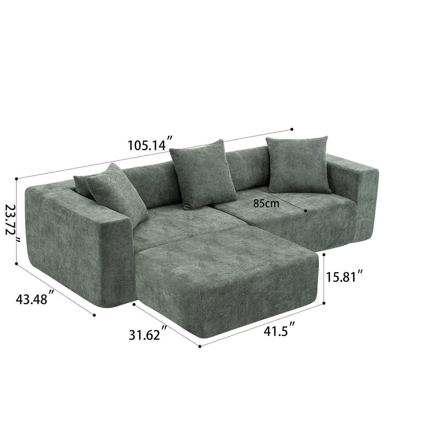 Modular 3-Seat Sectional Sofa Cloud Sofa with L-Shaped Lounge Chair for Living Room Bedroom