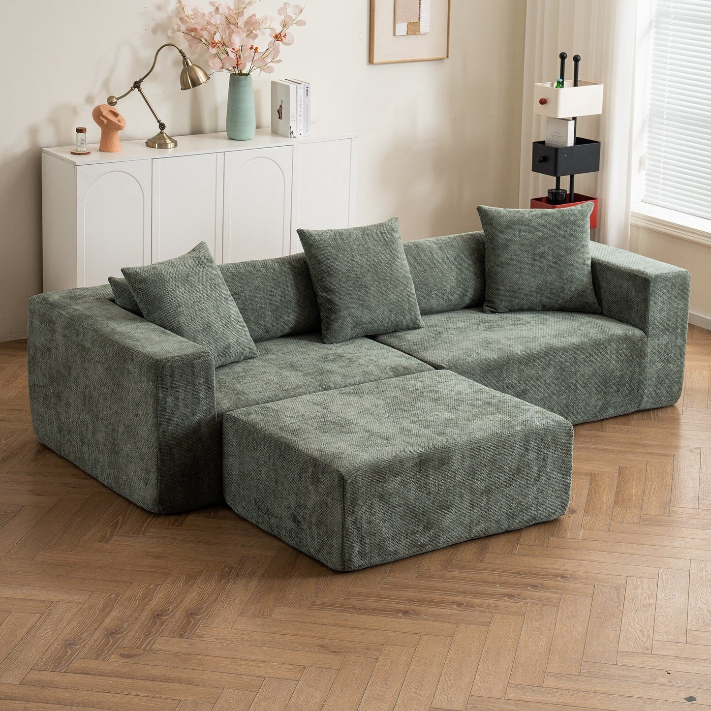 Modular 3-Seat Sectional Sofa Cloud Sofa with L-Shaped Lounge Chair for Living Room Bedroom