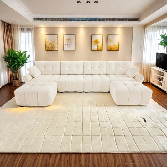 Modular 4-Seat Chenille Sofa Set with 2 Ottomans, High-Resilience Cushions and Solid Wood Frame