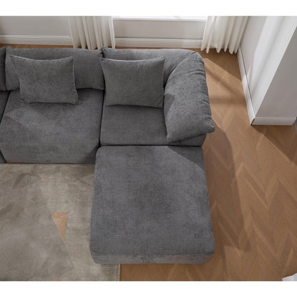 Modular 5-Piece Sectional Sofa Convertible Sleeper Couch with Ottoman and Pillows for Living Room