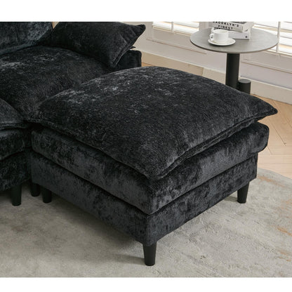 Modular 6-Seat U-Shaped Sectional Sofa with Movable Ottoman and Armrest Pillows for Living Room Apartment