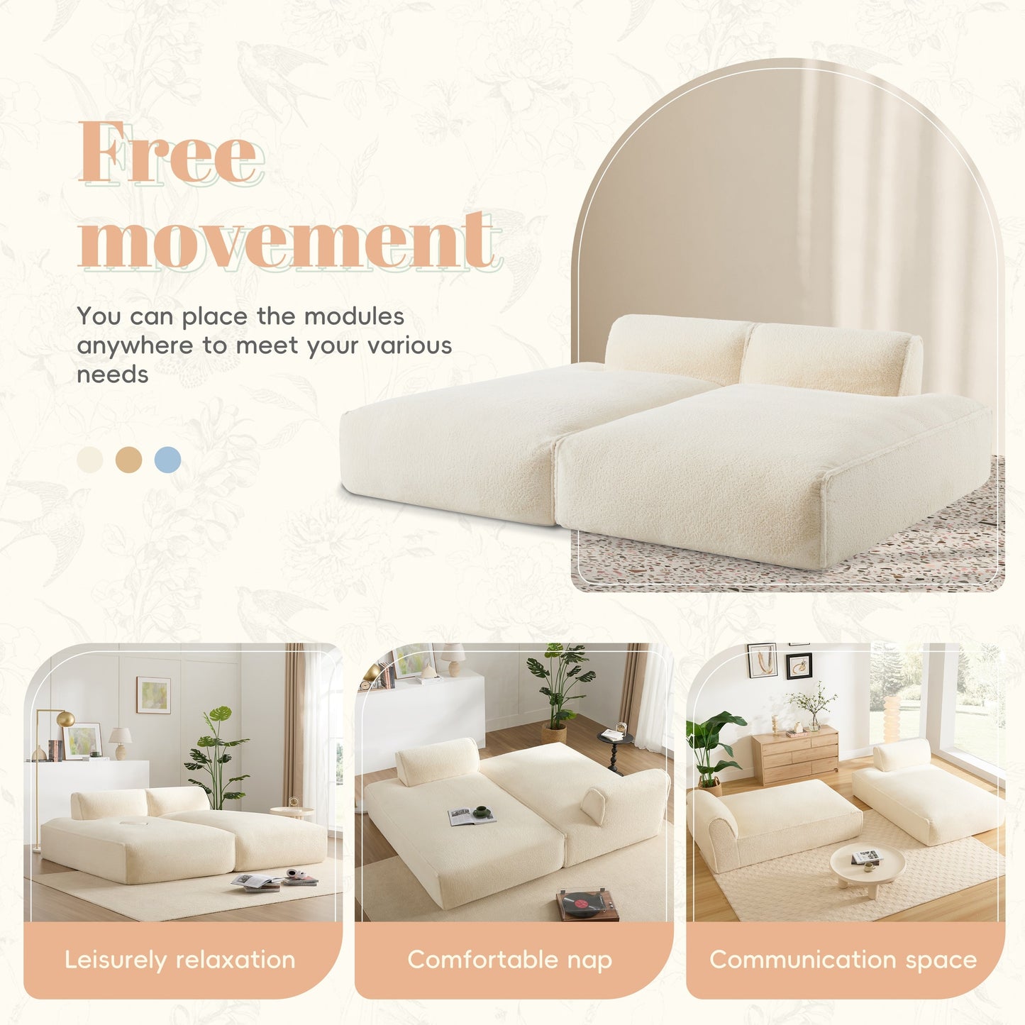 Modular 72-Inch Fully Compressed Sofa Bed with Frameless Design for Living Room, No Assembly Required