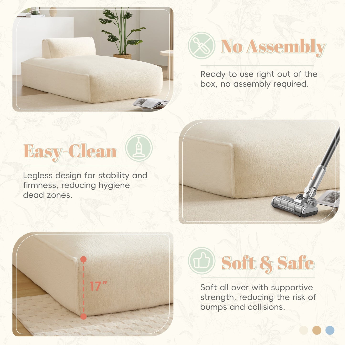Modular 72-Inch Fully Compressed Sofa Bed with Frameless Design for Living Room, No Assembly Required