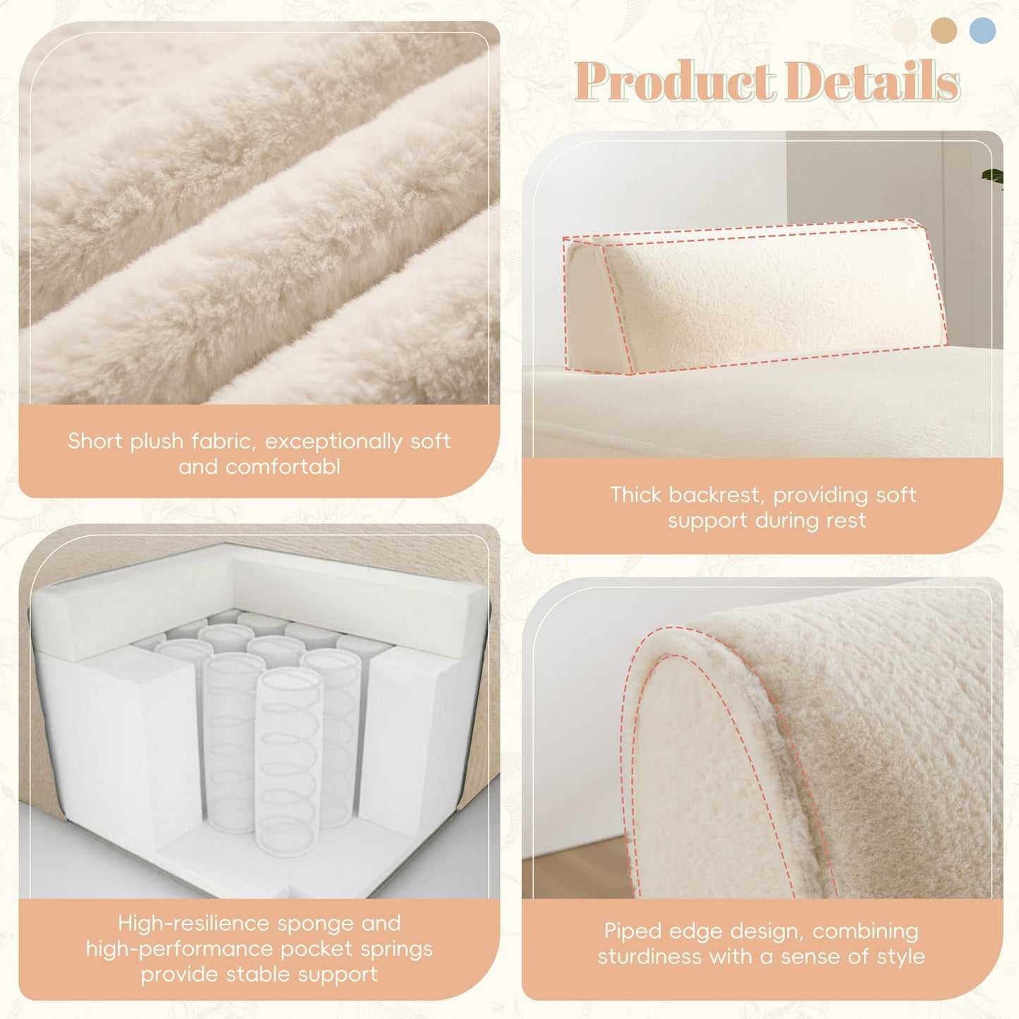 Modular 72-Inch Fully Compressed Sofa Bed with Frameless Design for Living Room, No Assembly Required