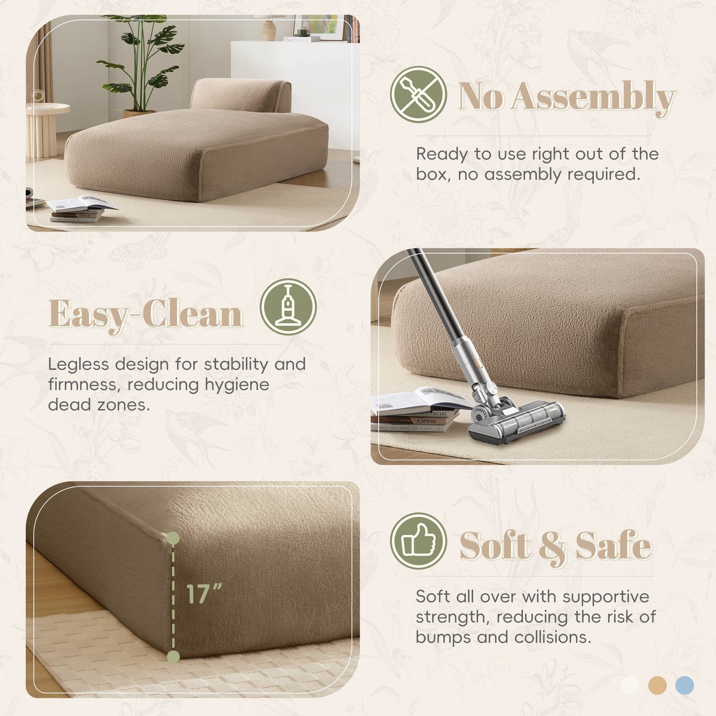 Modular 72-Inch Fully Compressed Sofa Bed with Frameless Design for Living Room, No Assembly Required