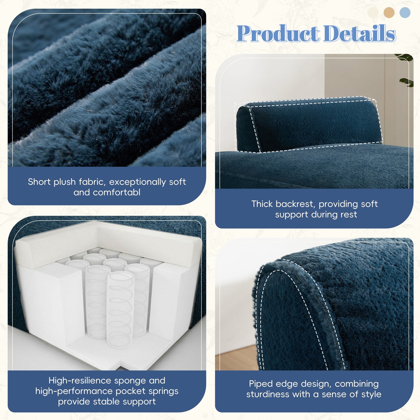 Modular 72-Inch Fully Compressed Sofa Bed with Frameless Design for Living Room, No Assembly Required