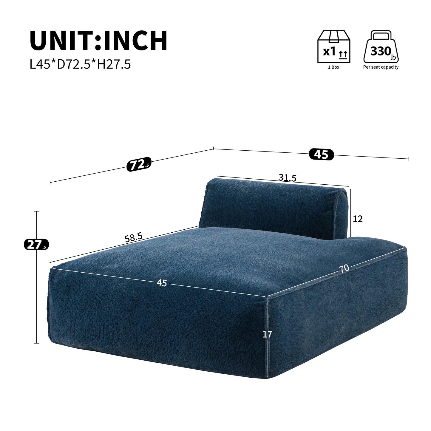 Modular 72-Inch Fully Compressed Sofa Bed with Frameless Design for Living Room, No Assembly Required
