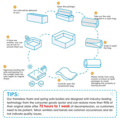 Modular 72-Inch Fully Compressed Sofa Bed with Frameless Design for Living Room, No Assembly Required