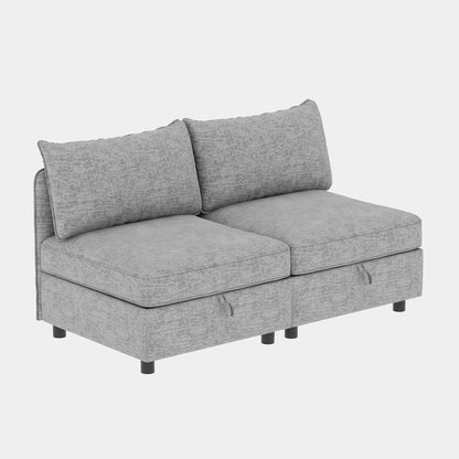 Modular Armless Fabric Sofa Seat Convertible Sectional Piece with Hidden Storage for Living Room
