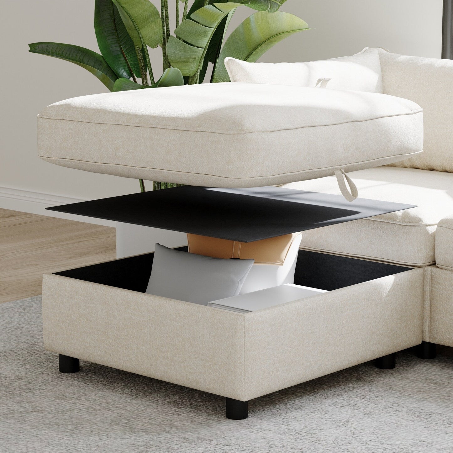 Modular Armless Fabric Sofa Seat Convertible Sectional Piece with Hidden Storage for Living Room