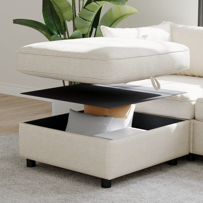 Modular Armless Fabric Sofa Seat Convertible Sectional Piece with Hidden Storage for Living Room