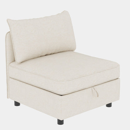 Modular Armless Fabric Sofa Seat Convertible Sectional Piece with Hidden Storage for Living Room
