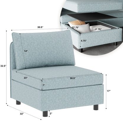 Modular Armless Fabric Sofa Seat Convertible Sectional Piece with Hidden Storage for Living Room