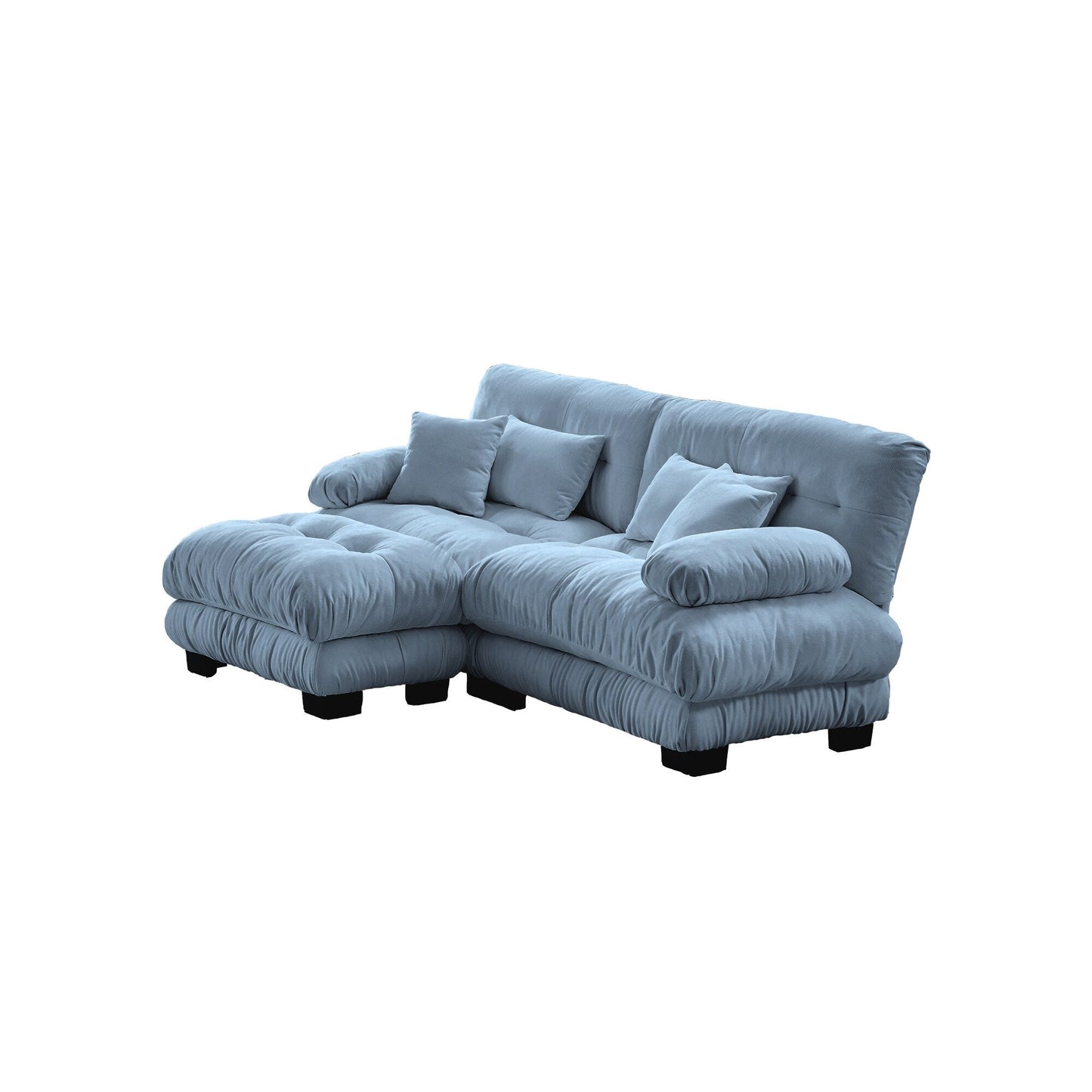 Modular Chenille 2-Seat Cloud Couch Sectional Sofa with Convertible Ottoman and Lumbar Pillows for Living Room