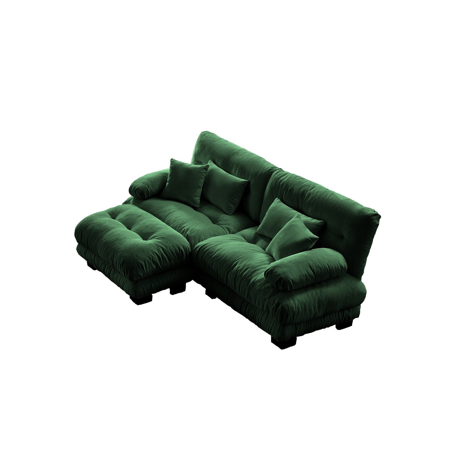 Modular Chenille 2-Seat Cloud Couch Sectional Sofa with Convertible Ottoman and Lumbar Pillows for Living Room