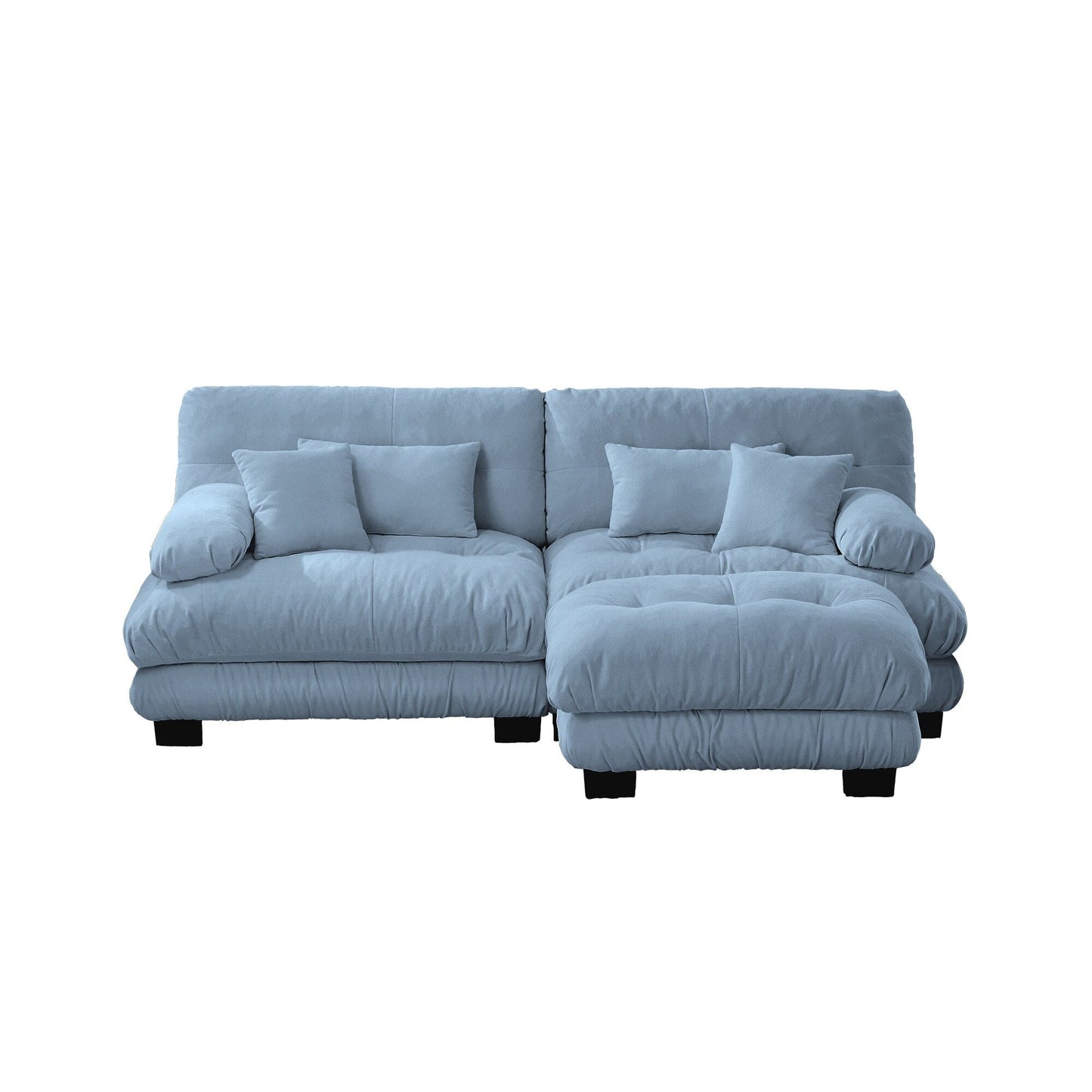 Modular Chenille 2-Seat Cloud Couch Sectional Sofa with Convertible Ottoman and Lumbar Pillows for Living Room